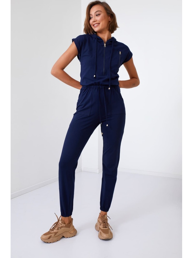 Women\'s navy blue hooded jumpsuit FK622 - Online store - Boutique